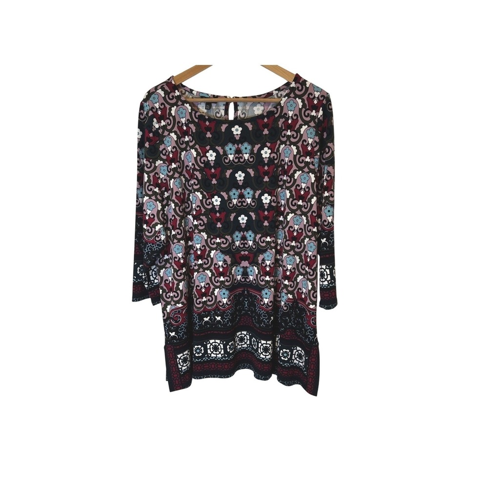 Talbots Knit Jersey‎ Women 2XP Multicolor Floral Medallion 3/4 Sleeve Tunic Top